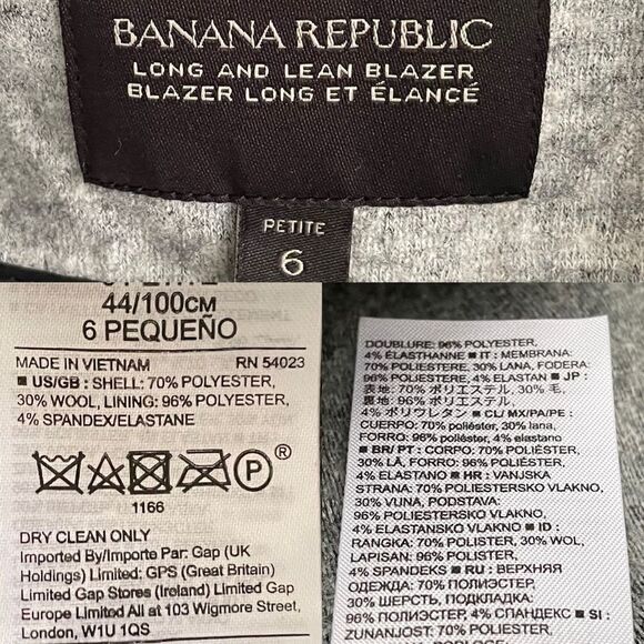 Banana REPUBLIC Wool Stretch Single Button Long Sleeve Blazer Jacket Grey 6P - Picture 8 of 8